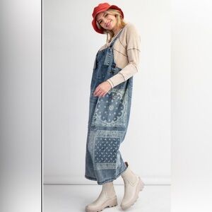 Easel Blue Patchwork Denim Jumpsuit